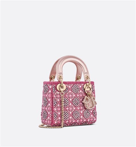 Mini Lady Dior Bag Latte Satin Embroidered with Beads 